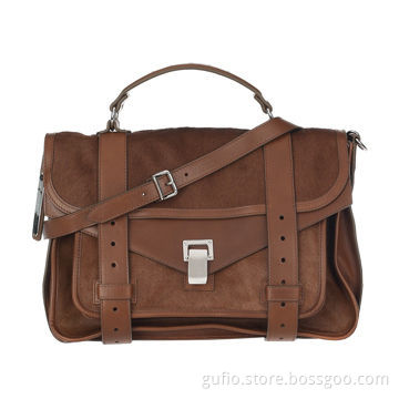 Medium Size Calf Hair Satchel/Leather Shoulder Bag, top handle, detachable buckled shoulder strap